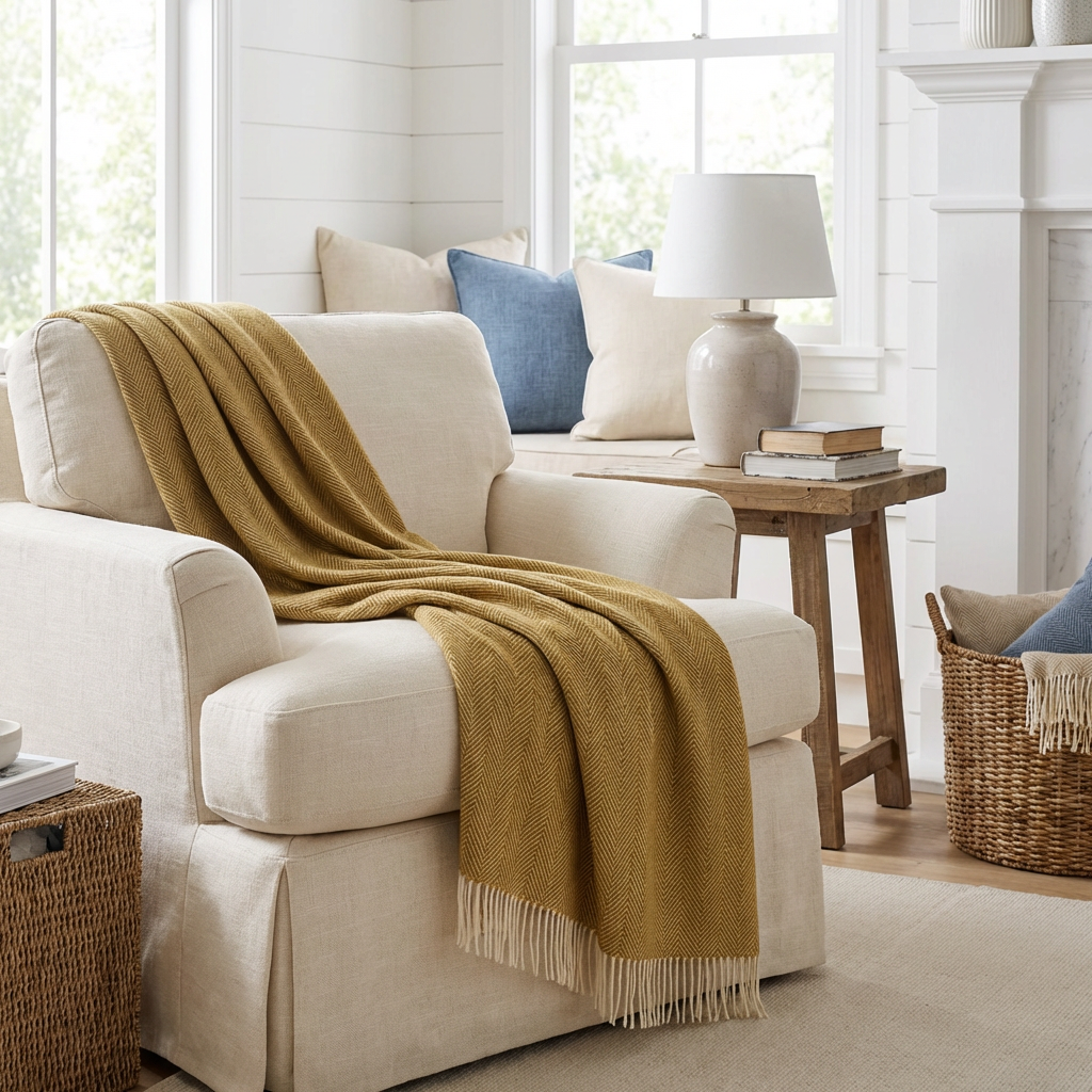 Southampton Home Merino Wool Herringbone Throw - Gold