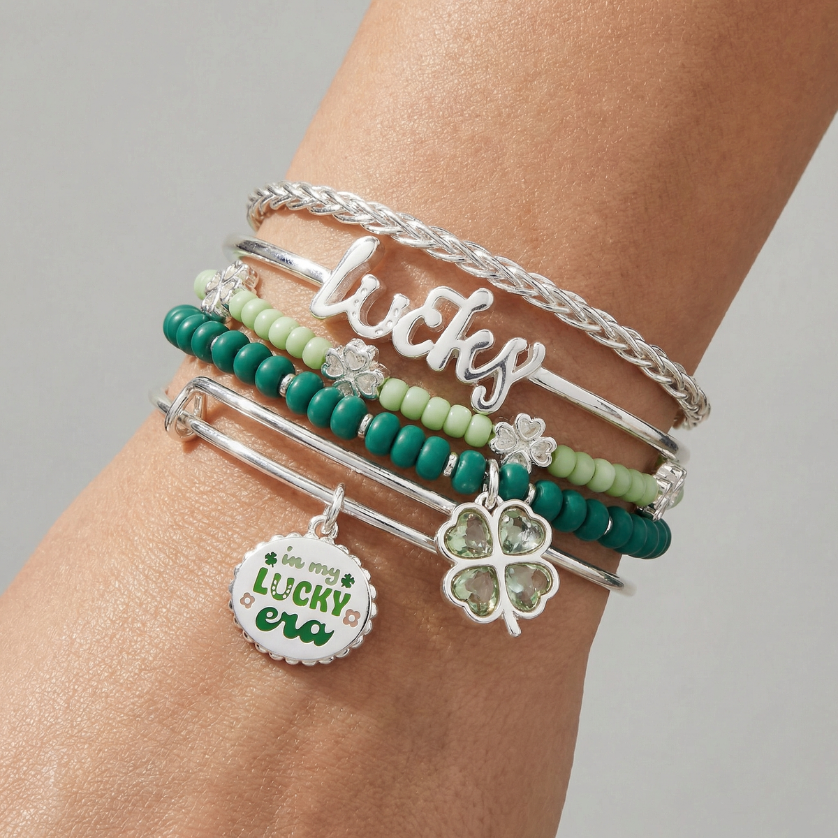 Lucky Four-Leaf Clover Bangle Set of 5