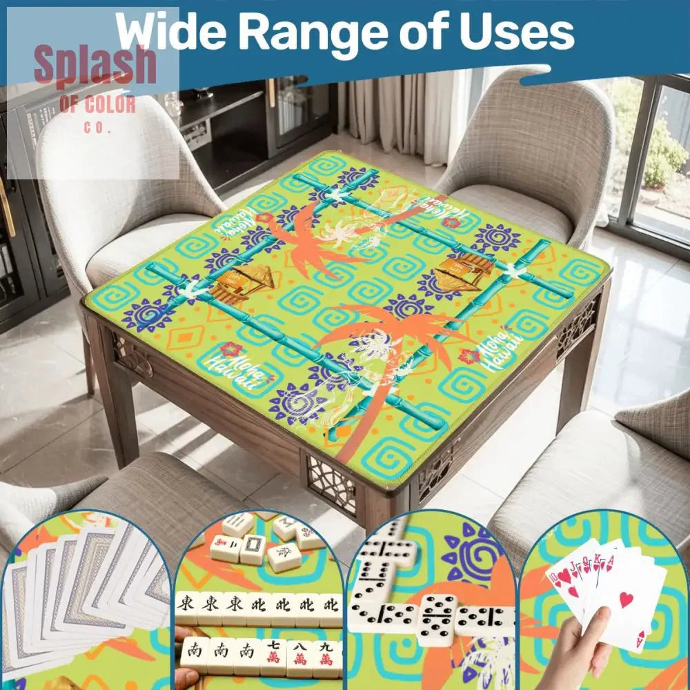 Aloha Hawaii Mahjong Mat Fun Whimsical Lime Green Orange Polynesian Mahj Mat
