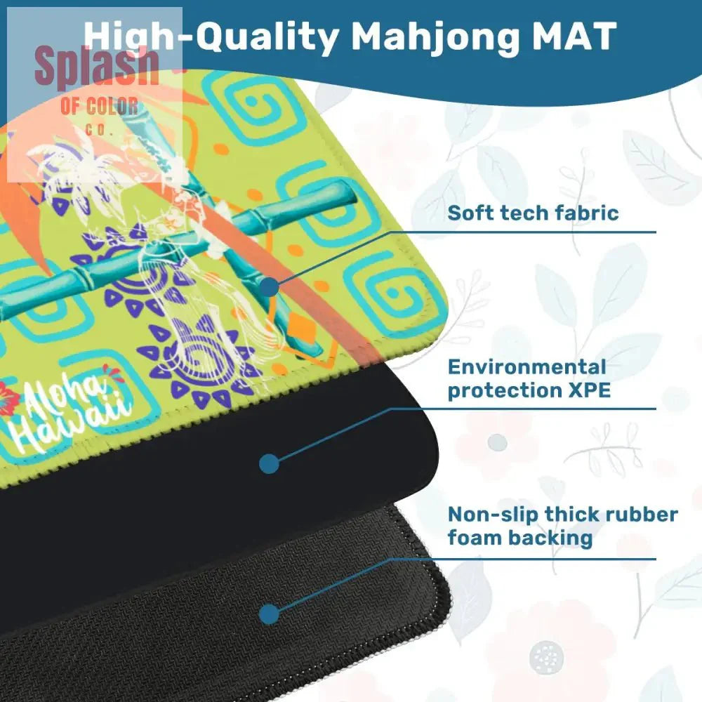 Aloha Hawaii Mahjong Mat Fun Whimsical Lime Green Orange Polynesian Mahj Mat
