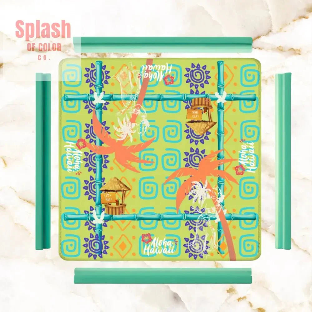 Aloha Hawaii Mahjong Mat Fun Whimsical Lime Green Orange Polynesian Mahj Mat
