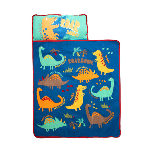 NoJo Dinosaurs Toddler Nap Mat - Includes Attached Pillow and Fleece Blanket