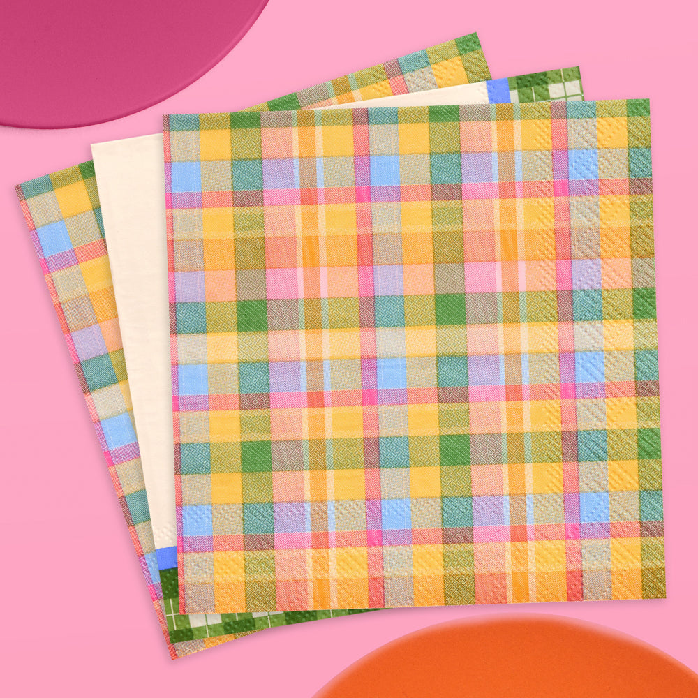 Summer Camp Napkins - 24 plaid paper napkins