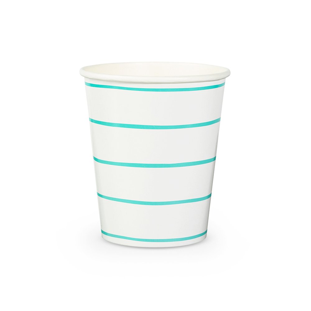 Aqua Green Striped Paper Cups
