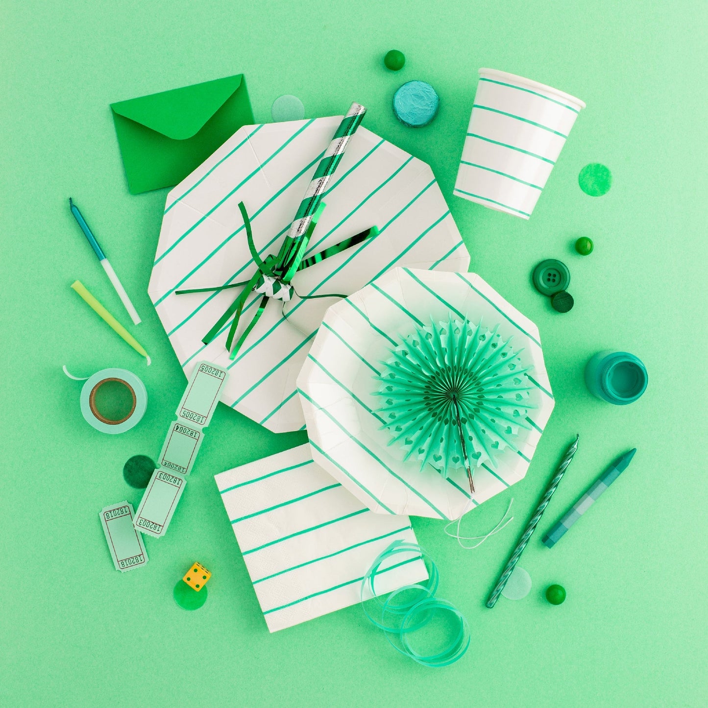 Aqua Green Striped Paper Cups