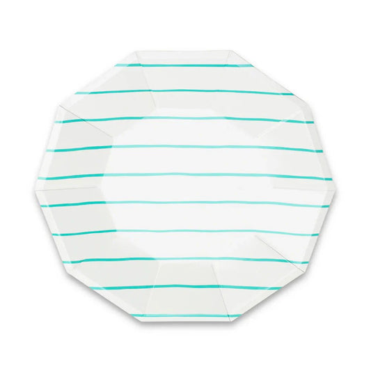 Aqua Green Striped Paper Plates