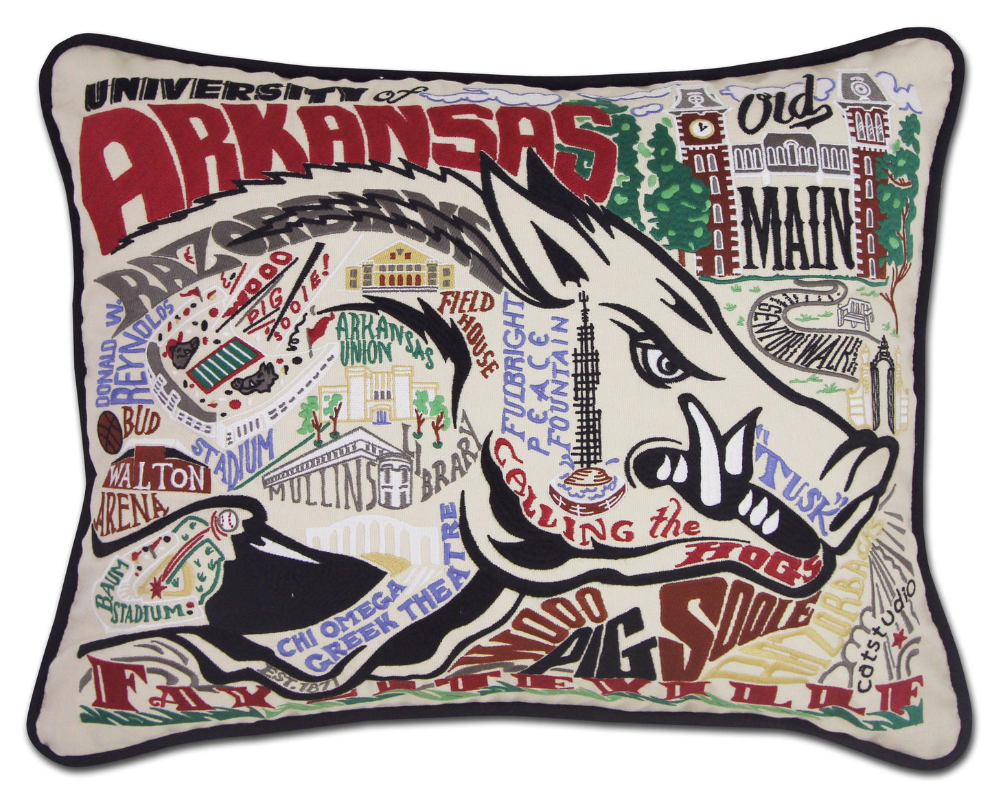 Arkansas, University of Collegiate Hand-Embroidered Pillow