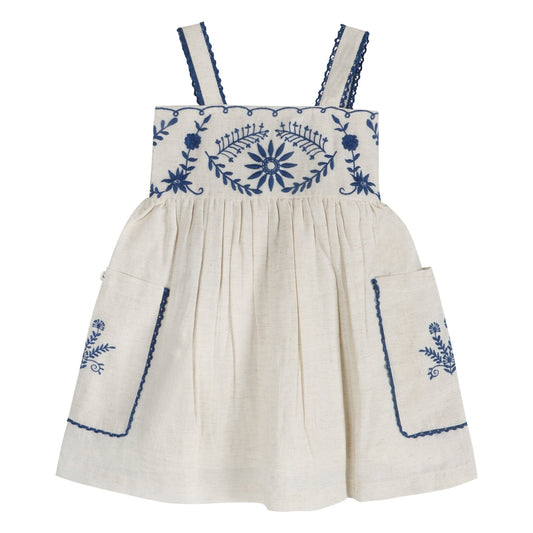 Azurea Hand-Embroidered Linen Dress | Artisan Floral Heirloom