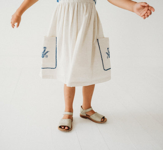 Azurea Hand-Embroidered Linen Dress | Artisan Floral Heirloom