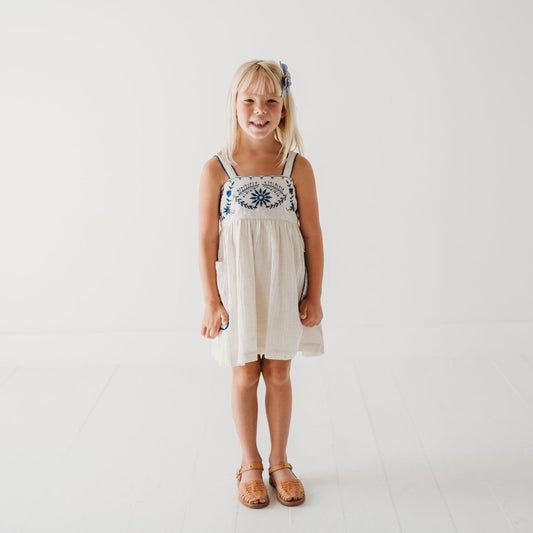 Azurea Hand-Embroidered Linen Dress | Artisan Floral Heirloom
