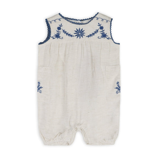 Azurea Linen Embroidery Romper