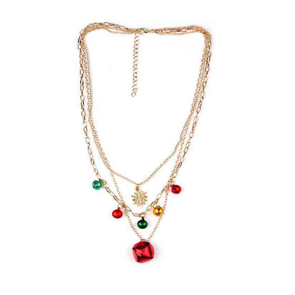 Holiday Snowflake Jingle Bell Charm Accent Layered Necklaces