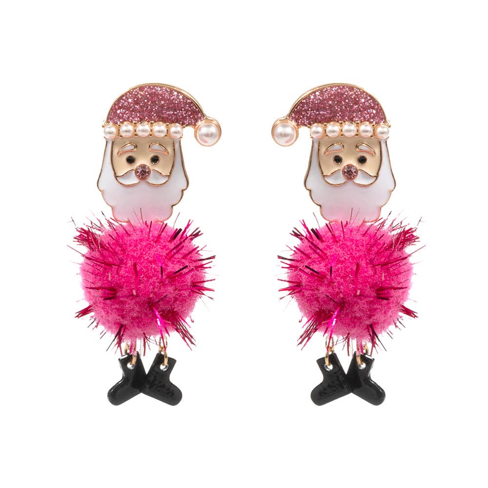 Enamel Santa Pom Pom Dangle Earrings
