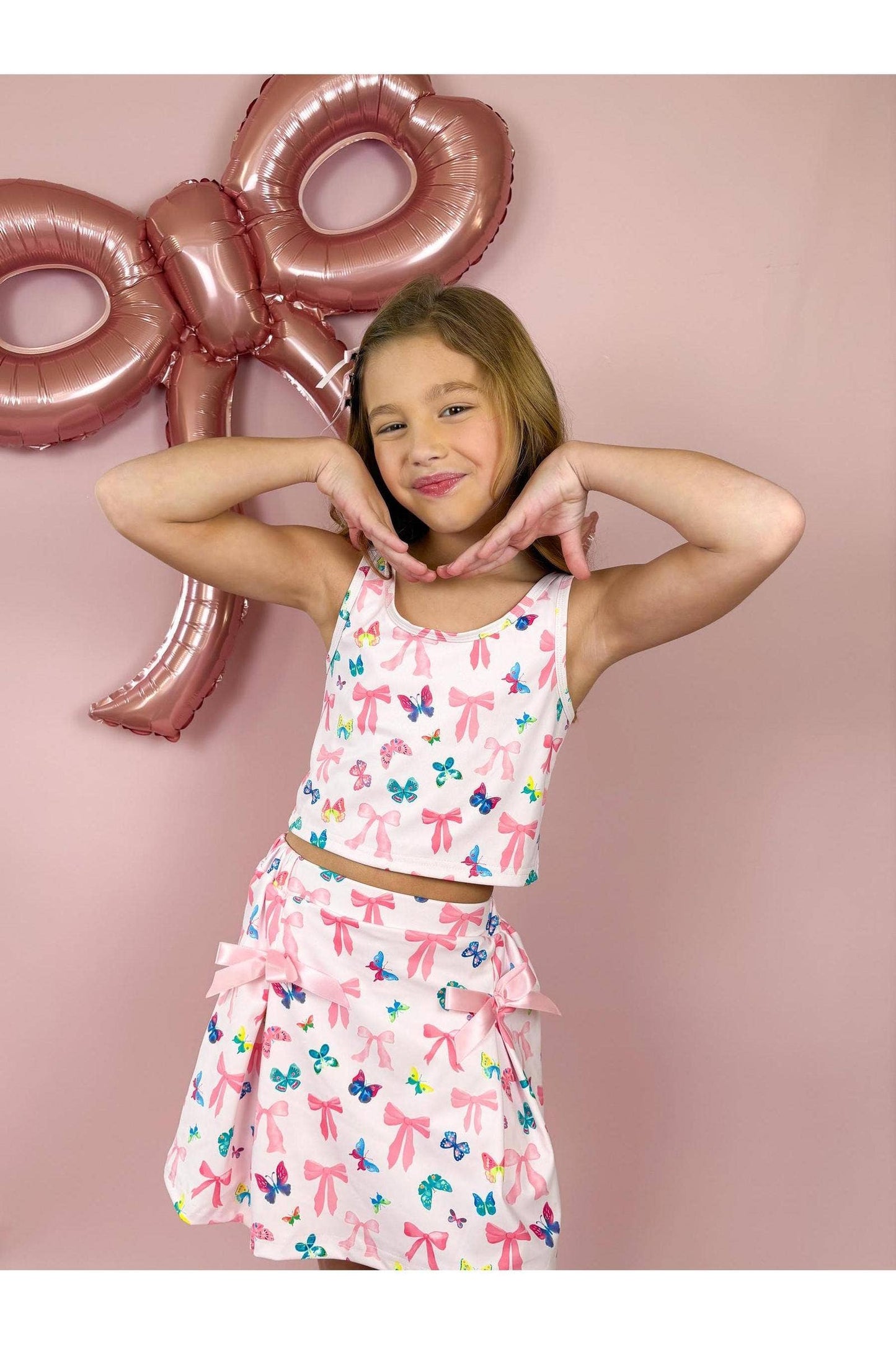 Bow and Butterfly Two-Piece Athletic Tank and Skort Set