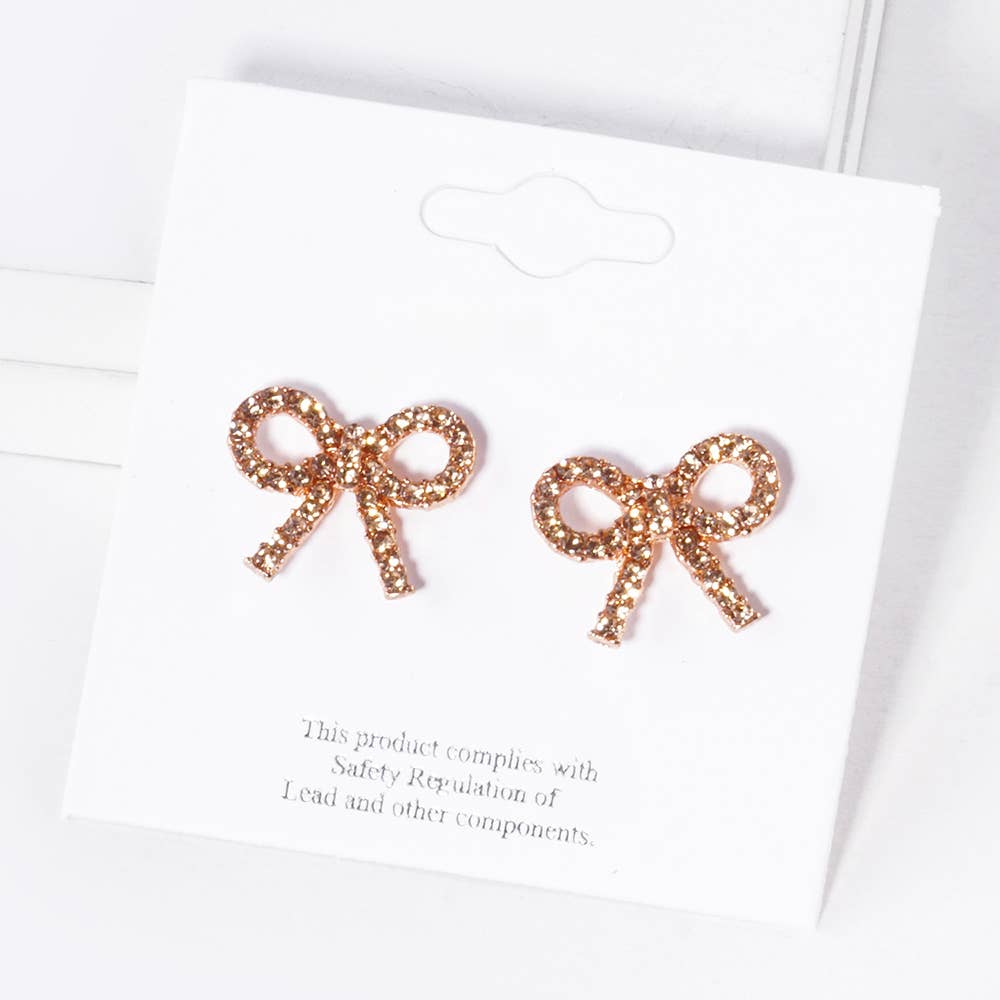 Crystal Stone Studded Ribbon Stud Earrings