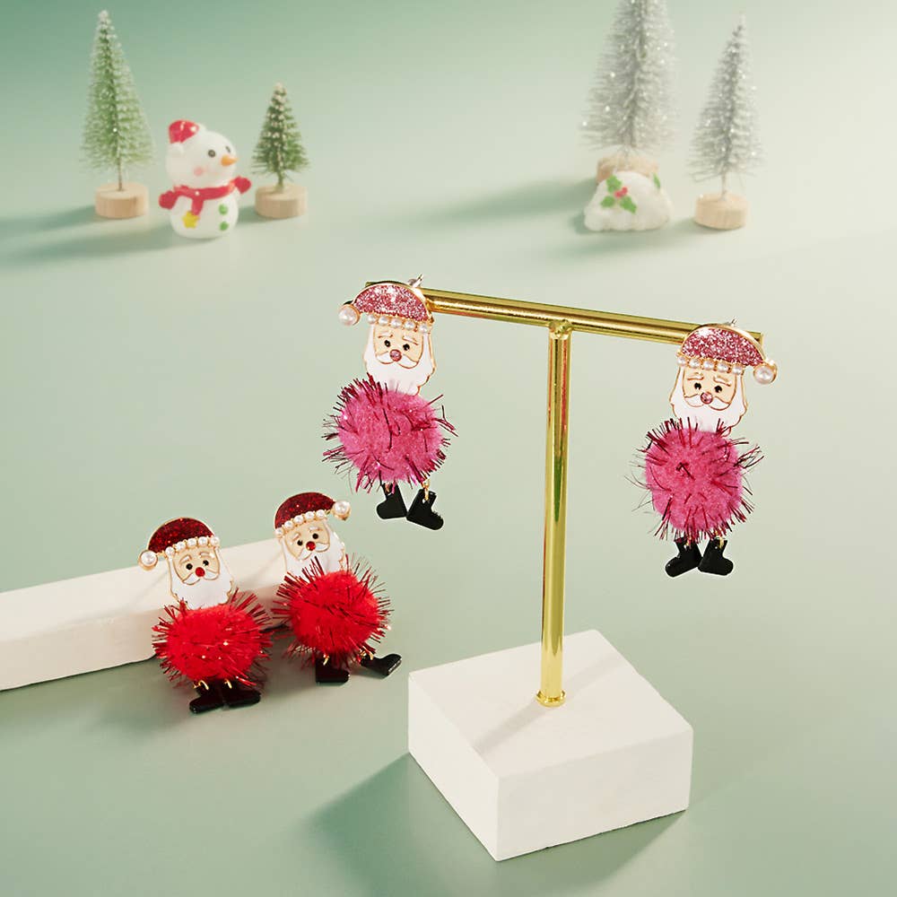 Enamel Santa Pom Pom Dangle Earrings