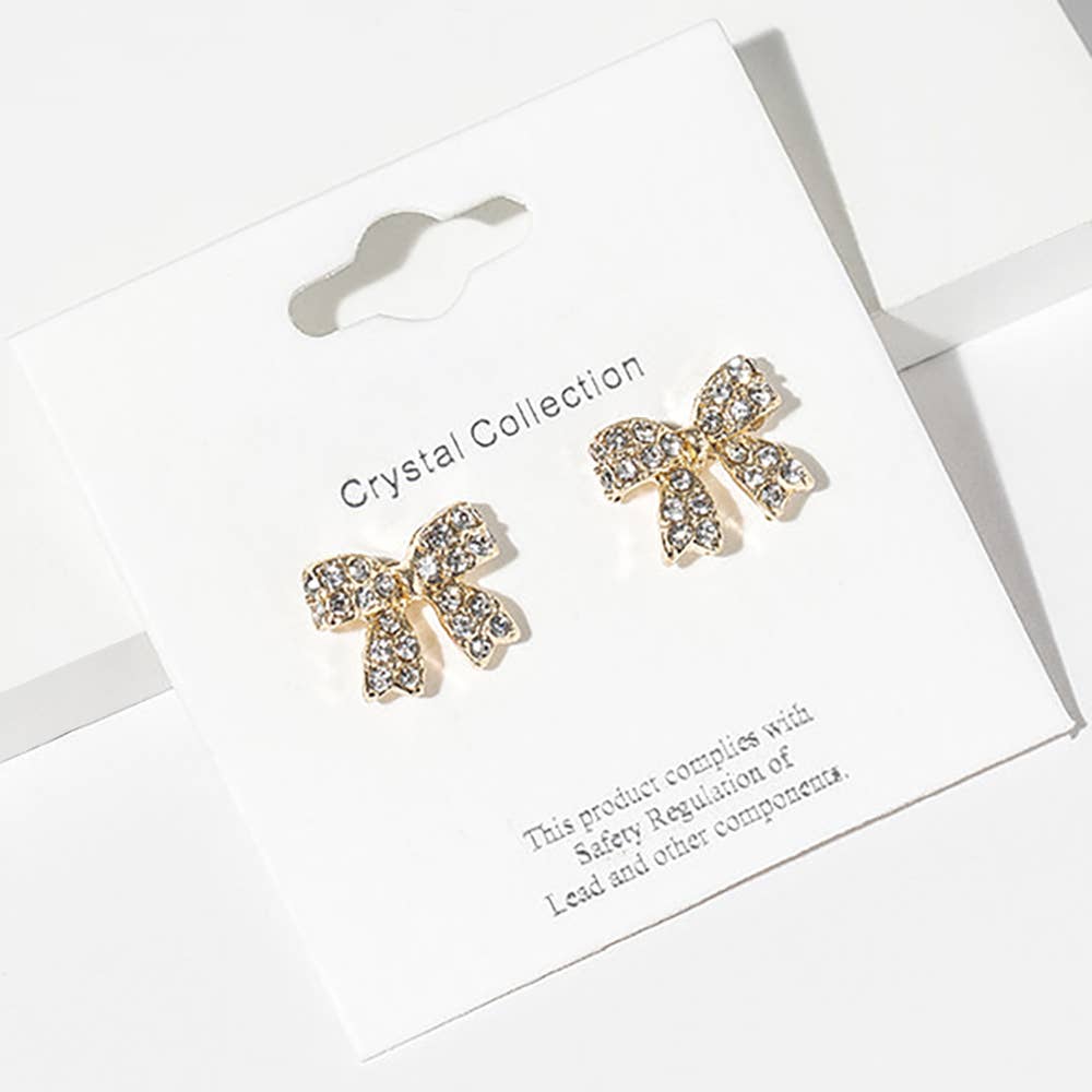 Crystal Rhinestone Bow Stud Earrings