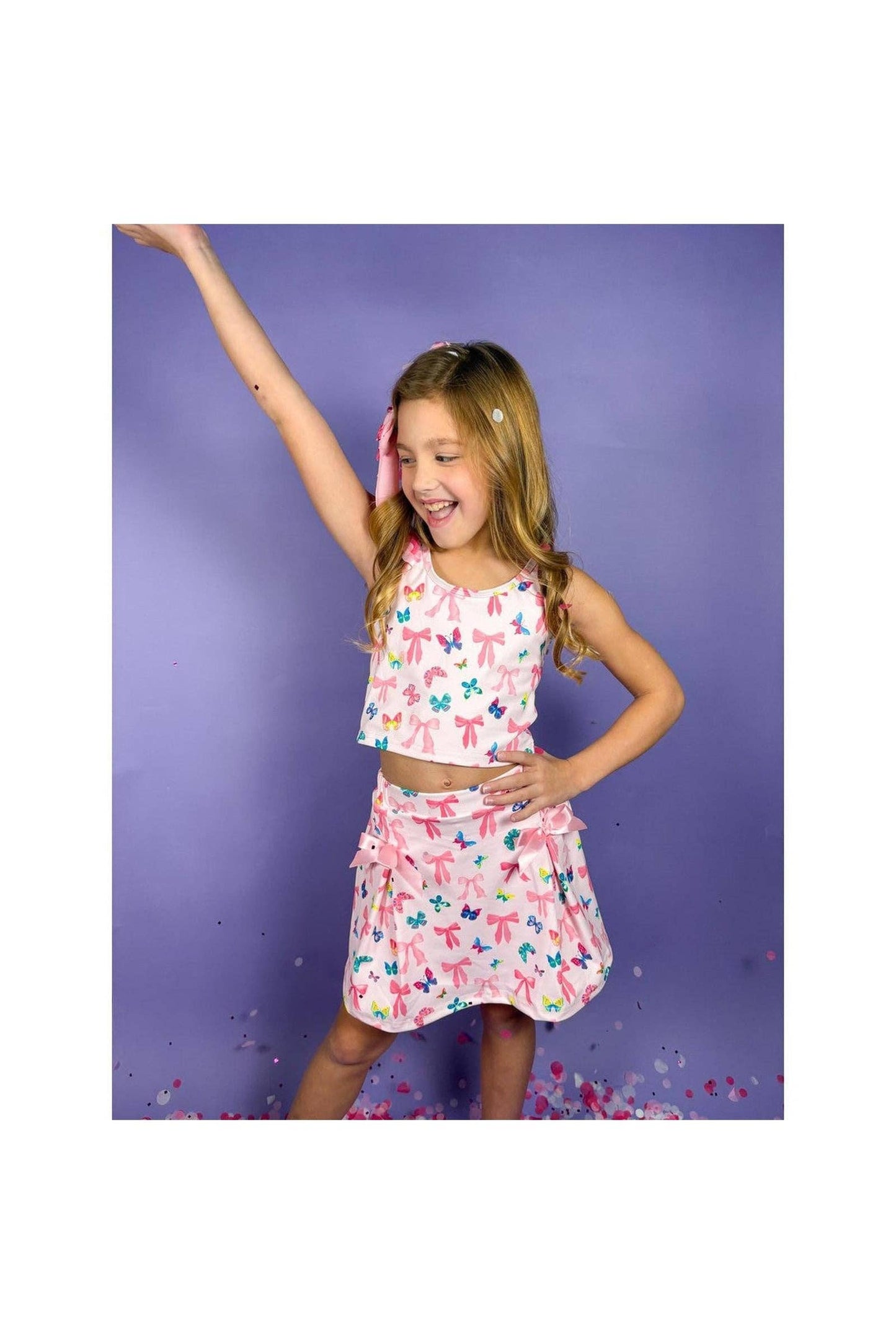 Bow and Butterfly Two-Piece Athletic Tank and Skort Set