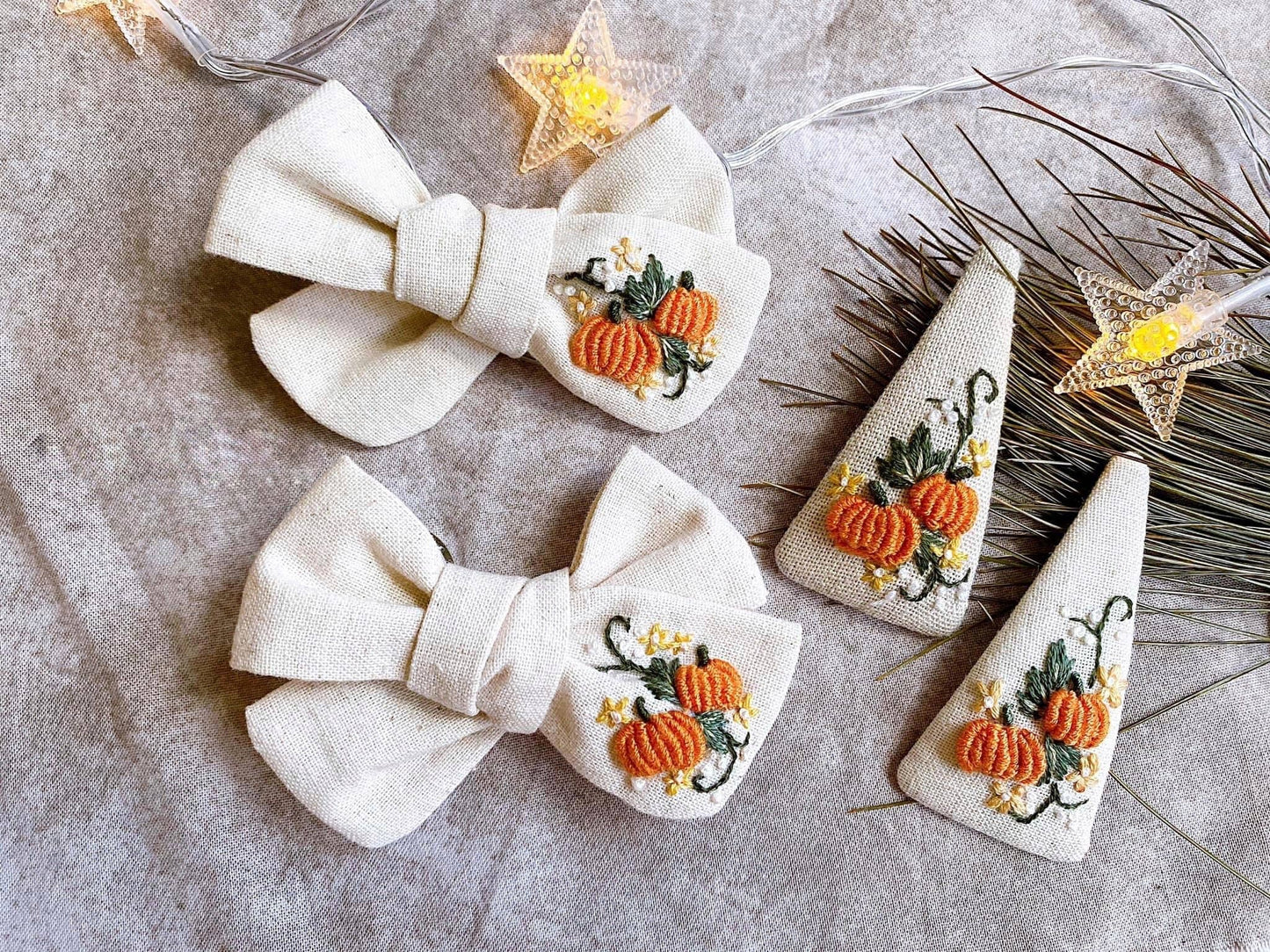Pumpkin Embroidered Hair Barrette & Hair Bow, Halloween