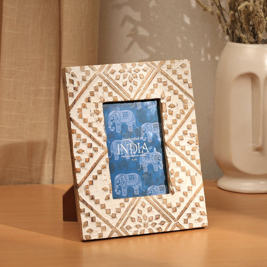 Decorative Photo Frame | Mango Wood | White - Elegant Design