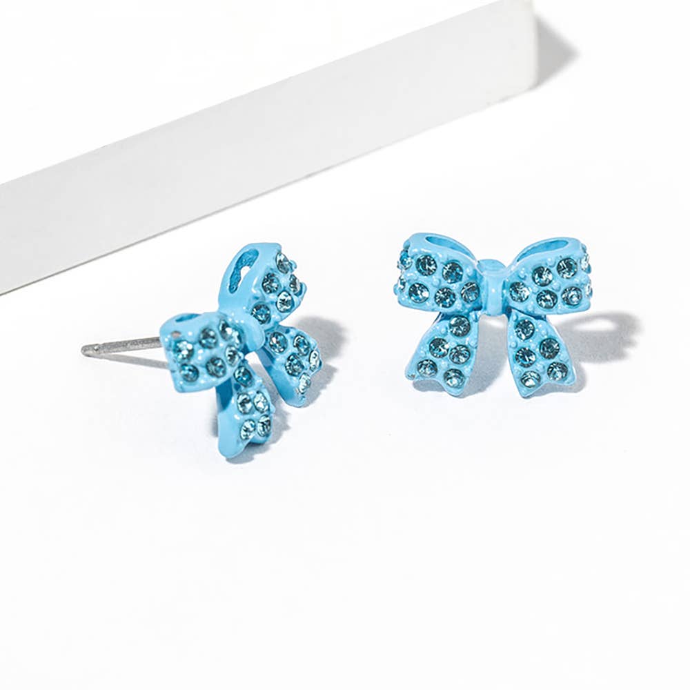 Crystal Rhinestone Bow Stud Earrings