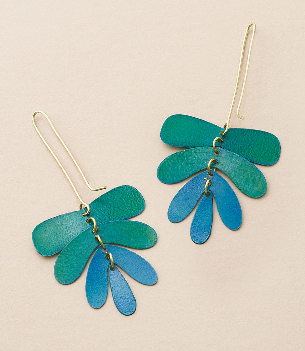 Chameli Dangling Leaf Earrings - Teal