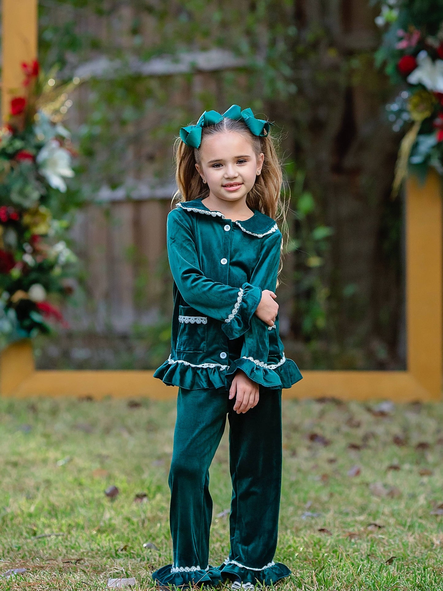 Green Velvet Girl's PJ Set