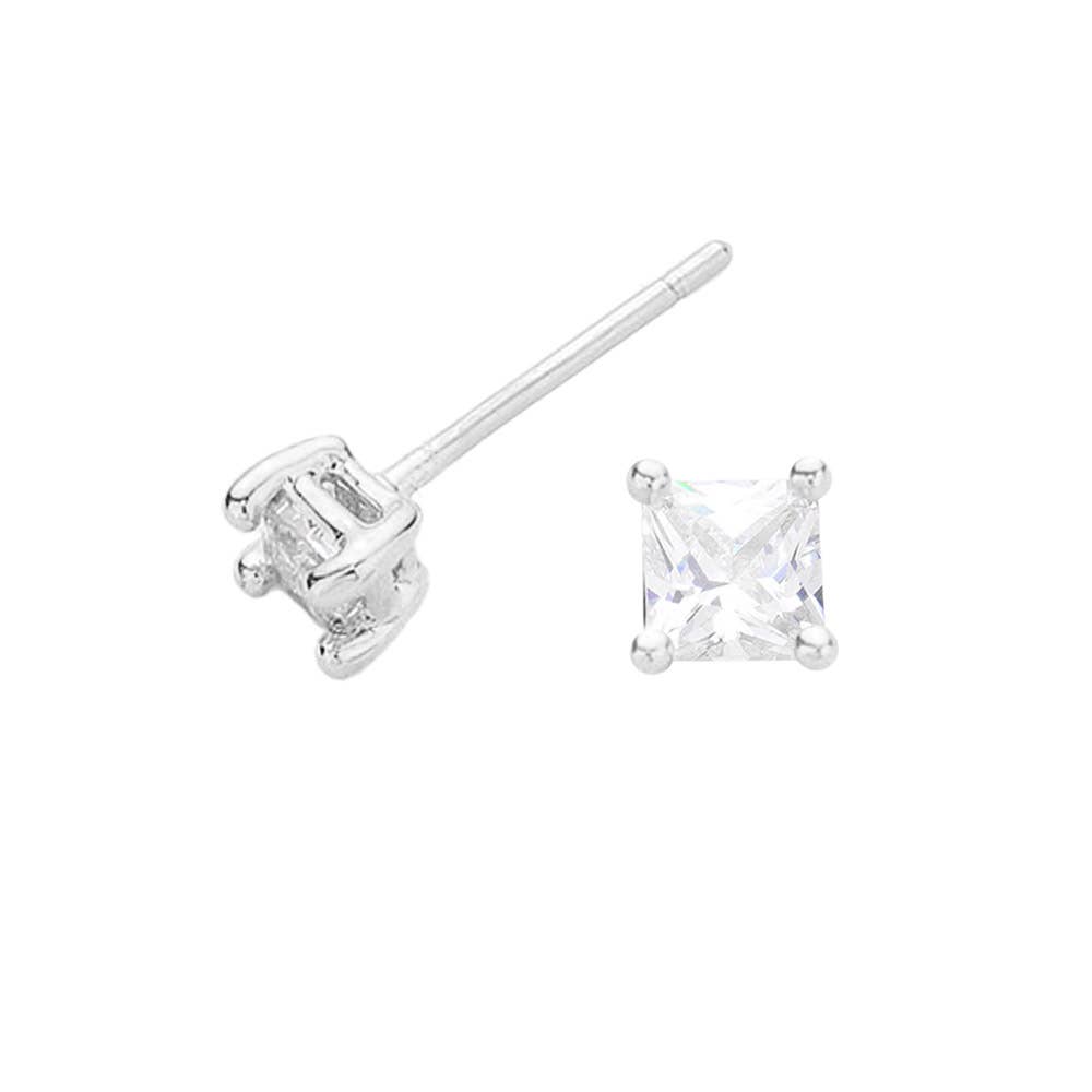 Gold Dipped 3mm Square CZ Stone Stud Earrings