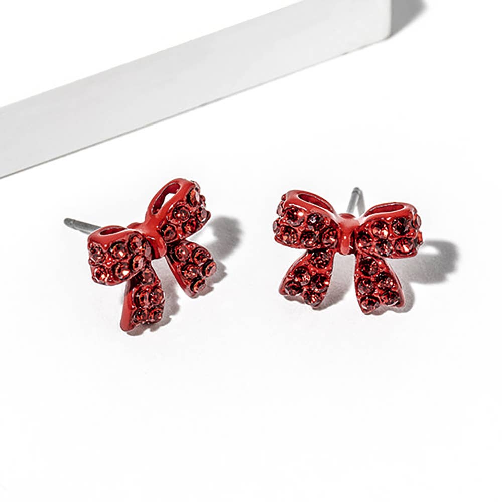 Crystal Rhinestone Bow Stud Earrings