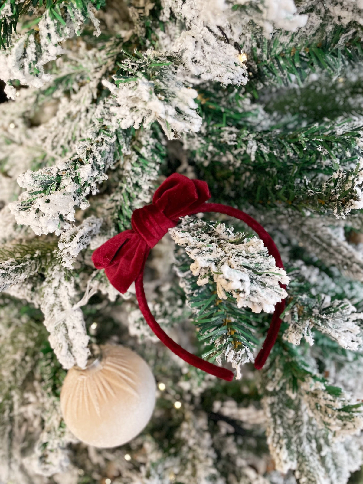 Cotton Velvet Headband Bow | Winterberry Red