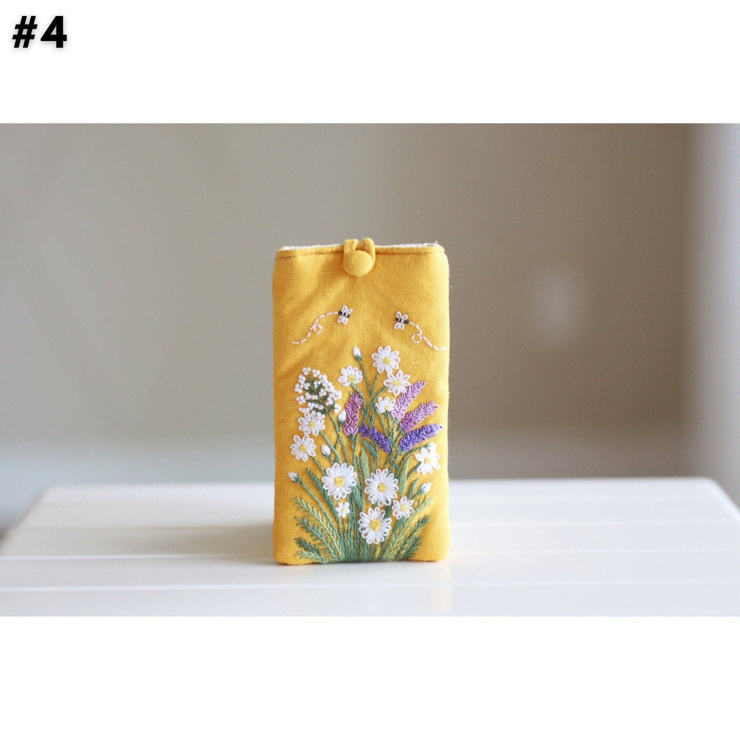 Hand Embroidered Glasses Case with Flower Embroidery