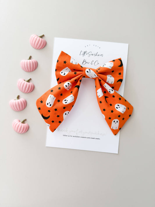Orange Ghosts Halloween Sailor Bow