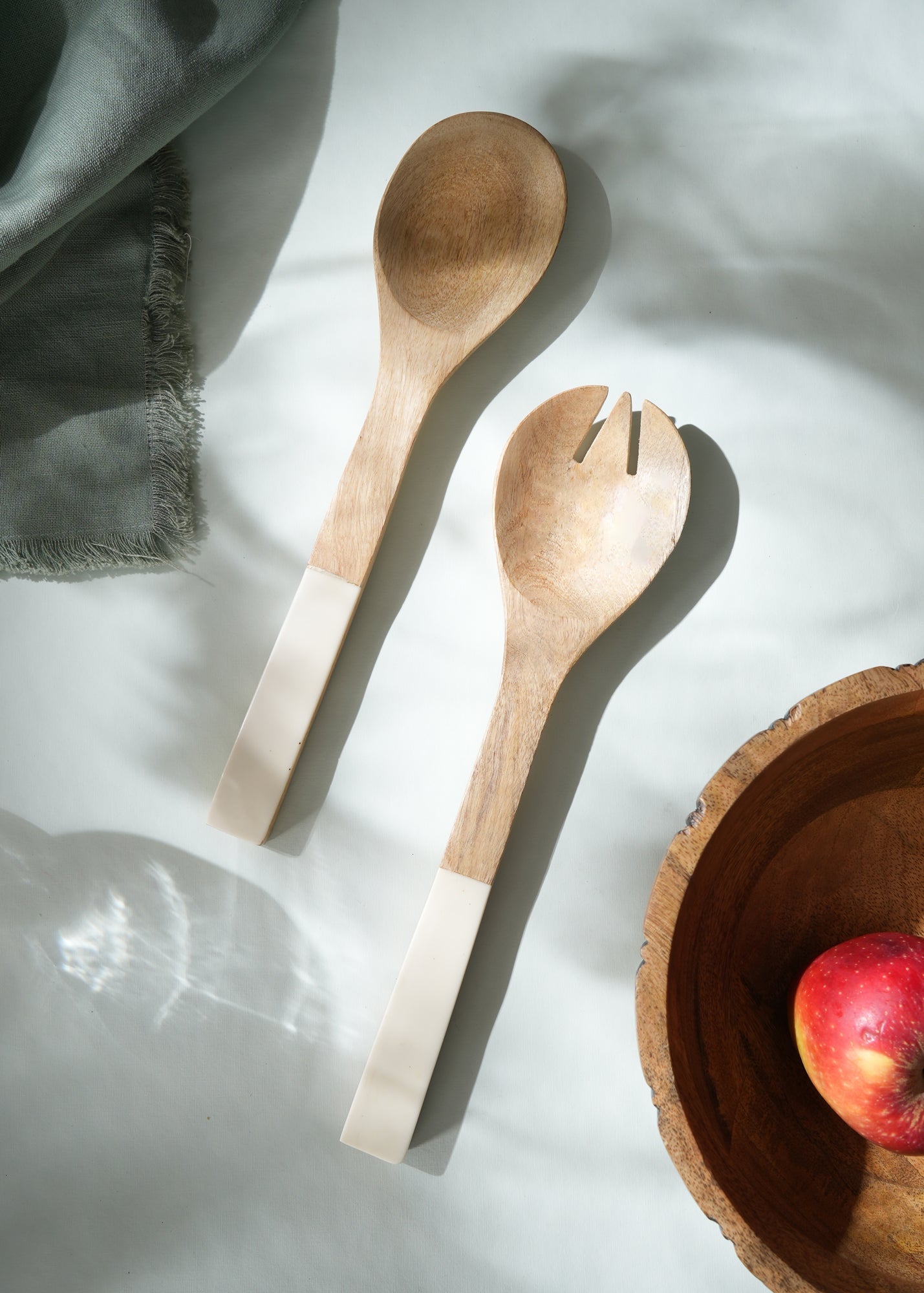 Mango Wood Salad Server Set | Natural Finish