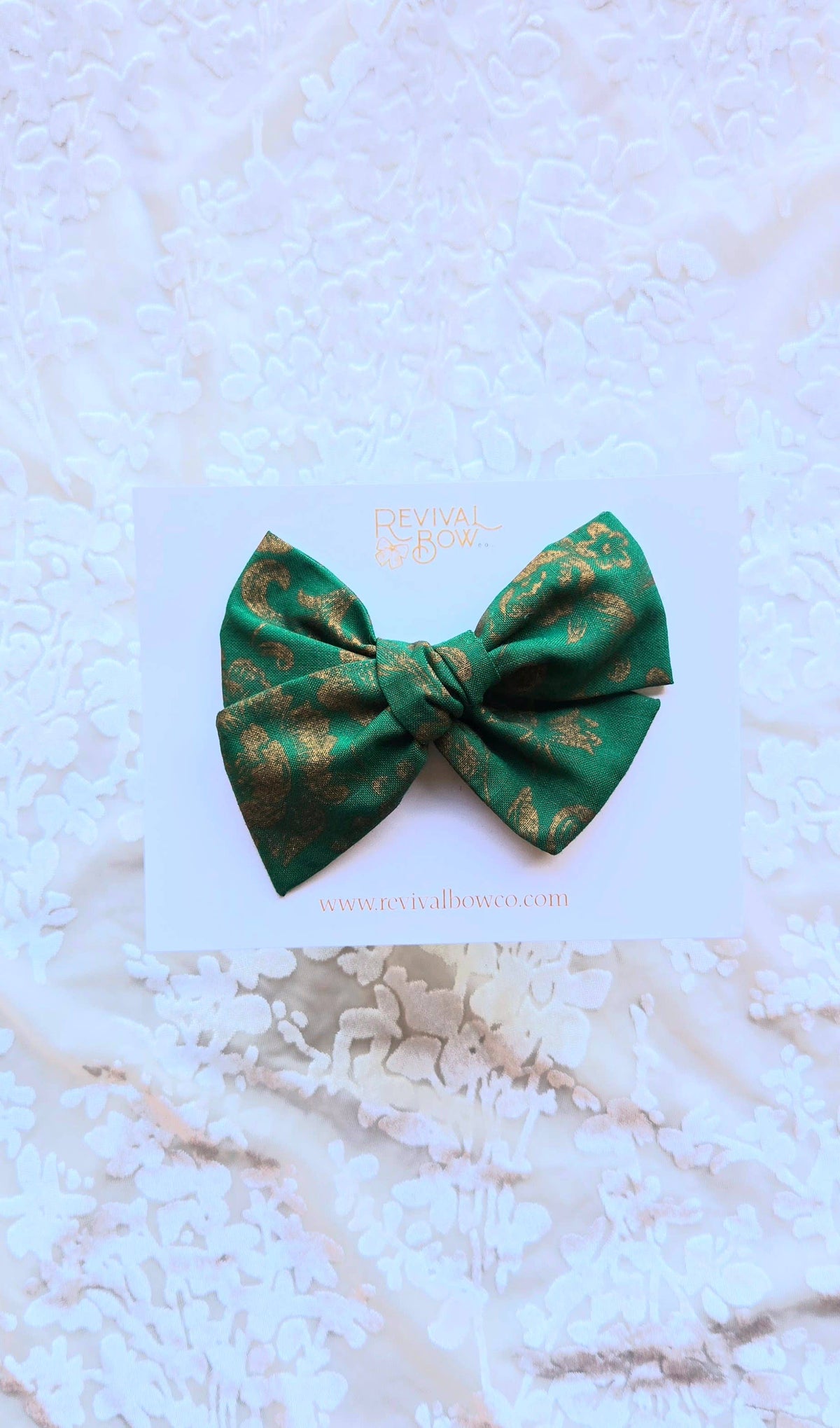Large Handtied Bow on Clip• Gilded Green