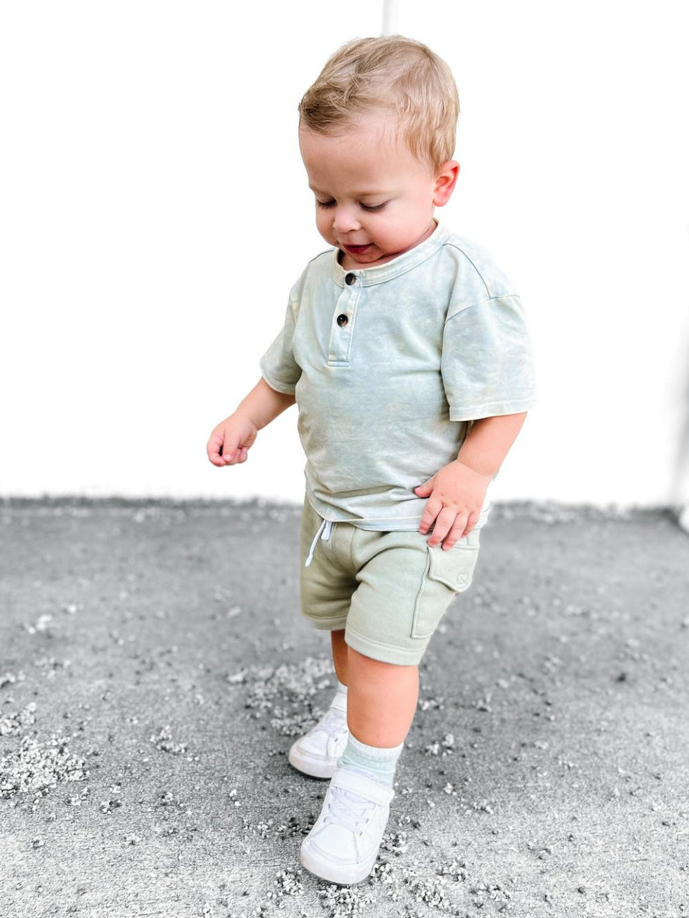 Baby Jersey Henley Tee - Green Wash
