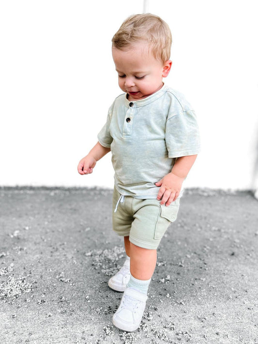 Baby Jersey Henley Tee - Green Wash