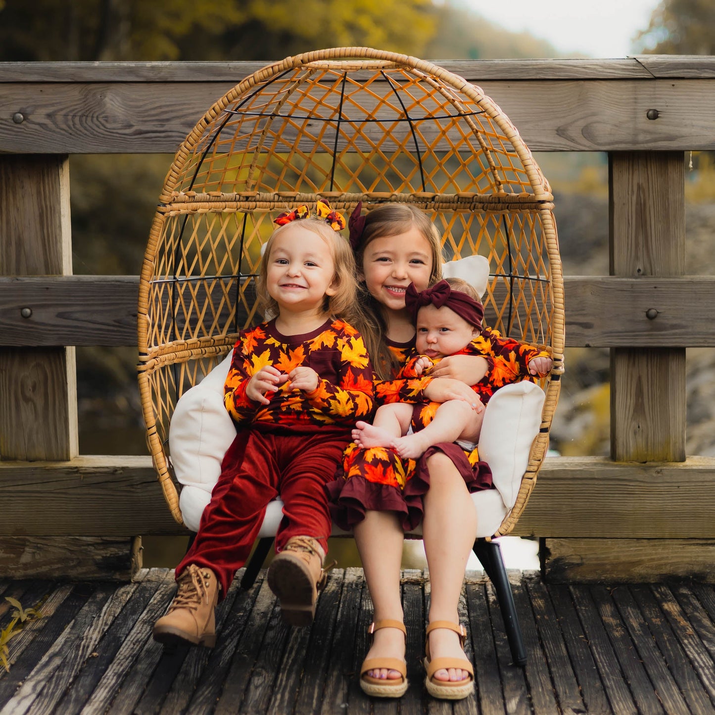 Autumn Leaves | Bamboo Pigtail Clip on Bow Set