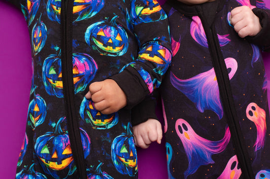 Halloween | Whirling Ghosts | Convertible Bamboo Zipper Baby Pajamas