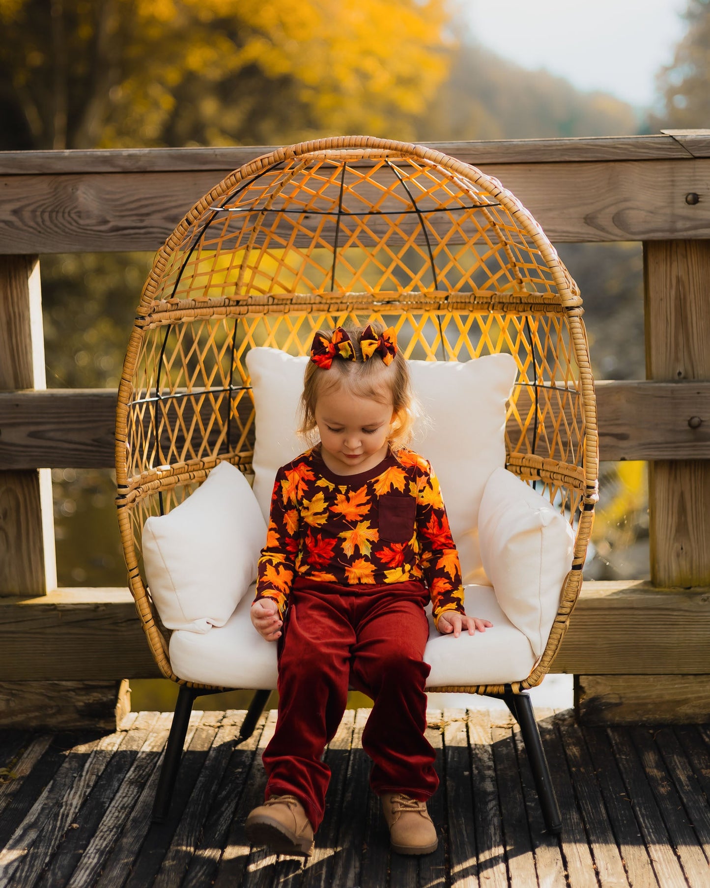Autumn Leaves | Bamboo Pigtail Clip on Bow Set