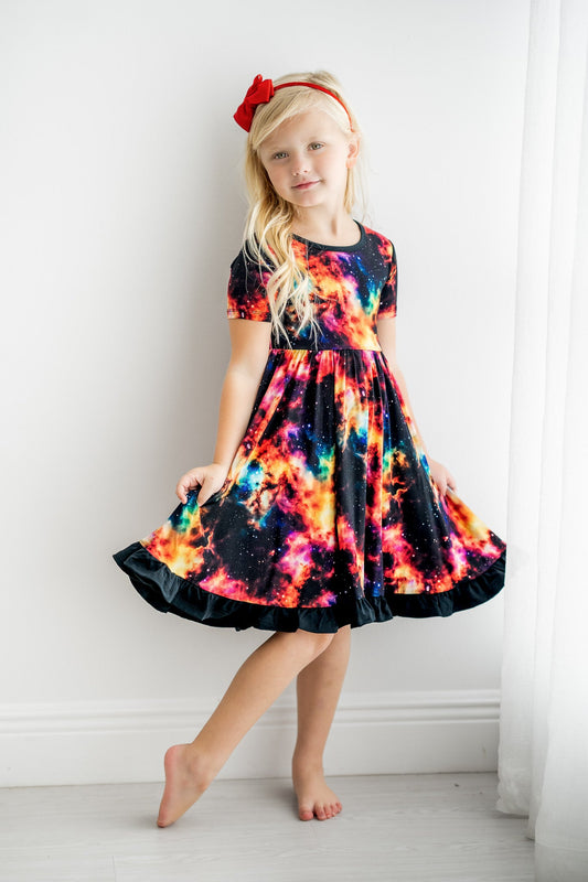 Cosmic Nebula | Toddler & Girls Bamboo Ruffle Twirl Dress