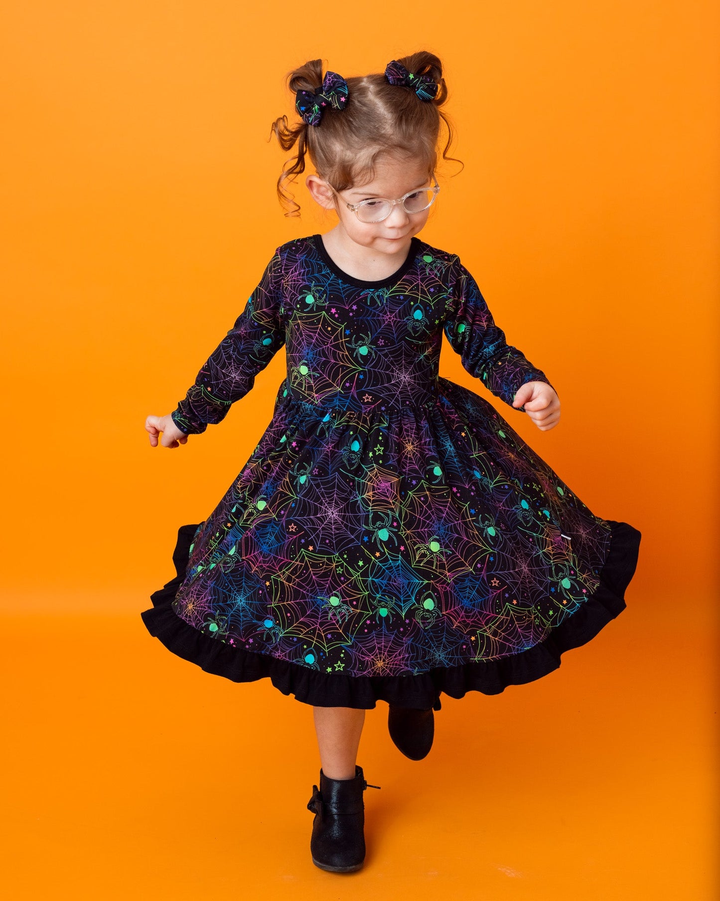 Halloween | Spooky Webs | Toddler & Girls Bamboo Ruffle Twirl Dress