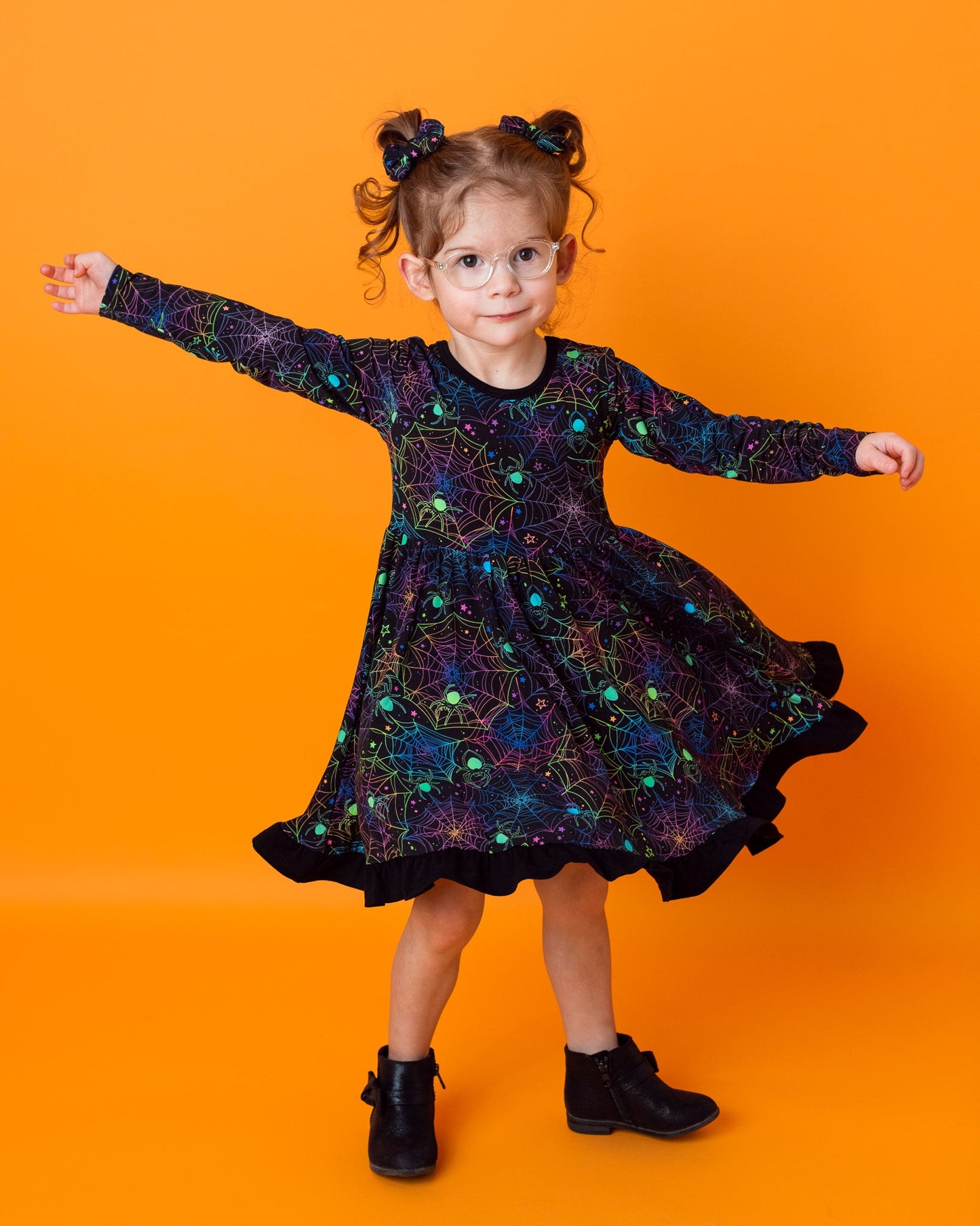 Halloween | Spooky Webs | Toddler & Girls Bamboo Ruffle Twirl Dress