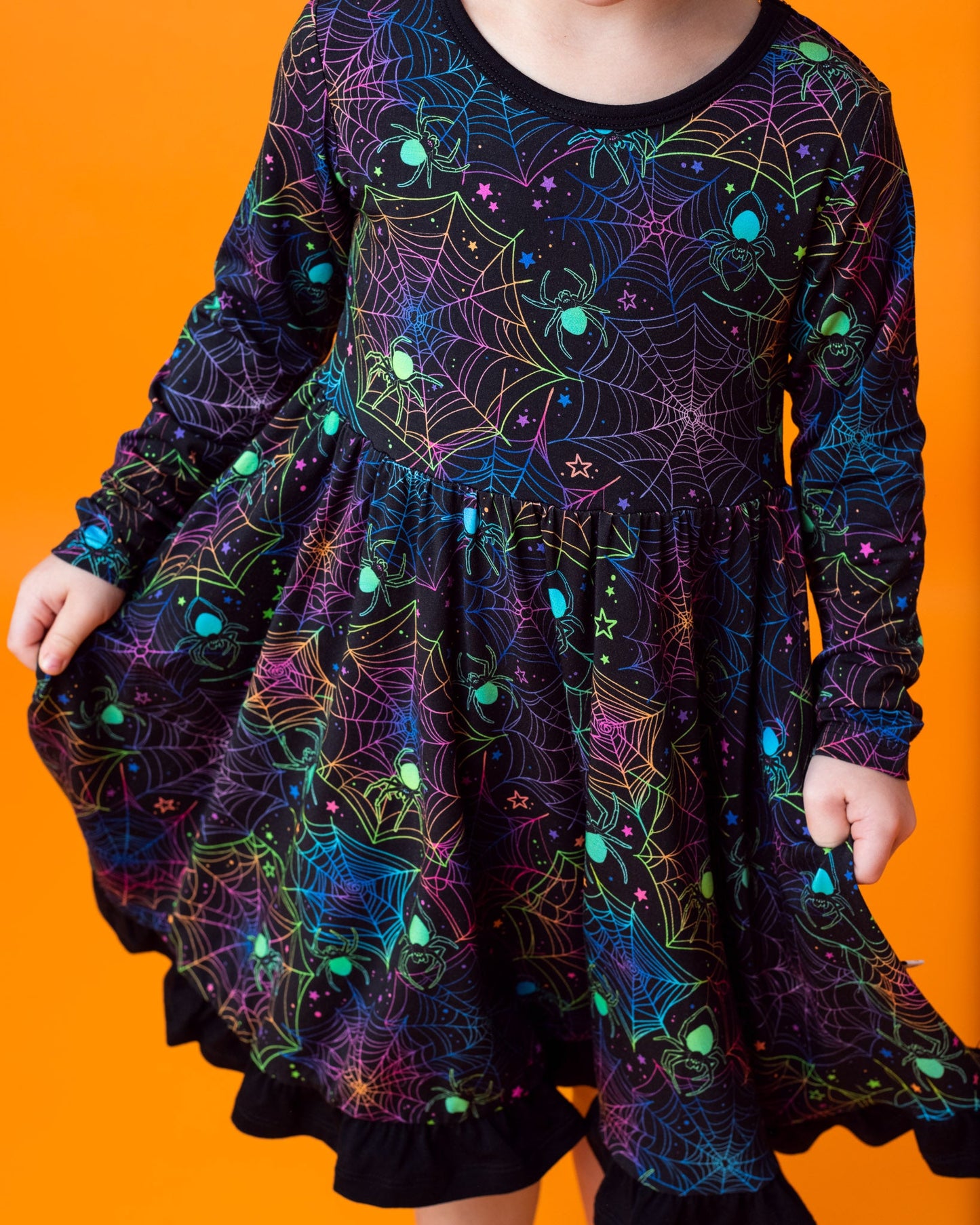 Halloween | Spooky Webs | Toddler & Girls Bamboo Ruffle Twirl Dress