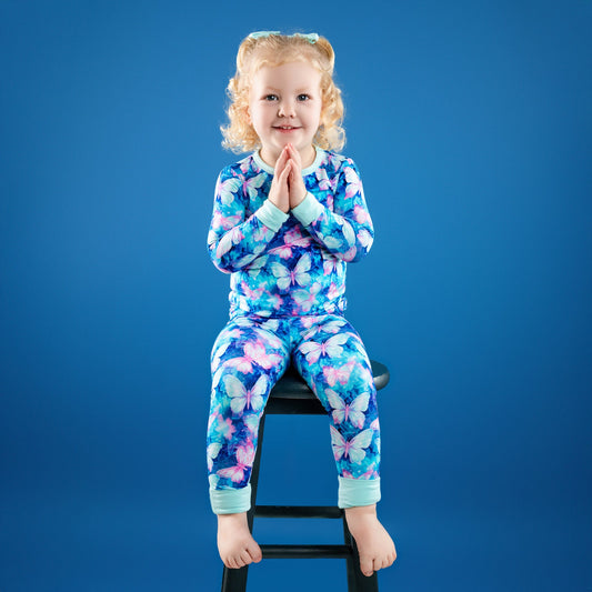 Electric Butterflies | Two-Piece Bamboo Long Sleeve Toddler & Kids Pajamas