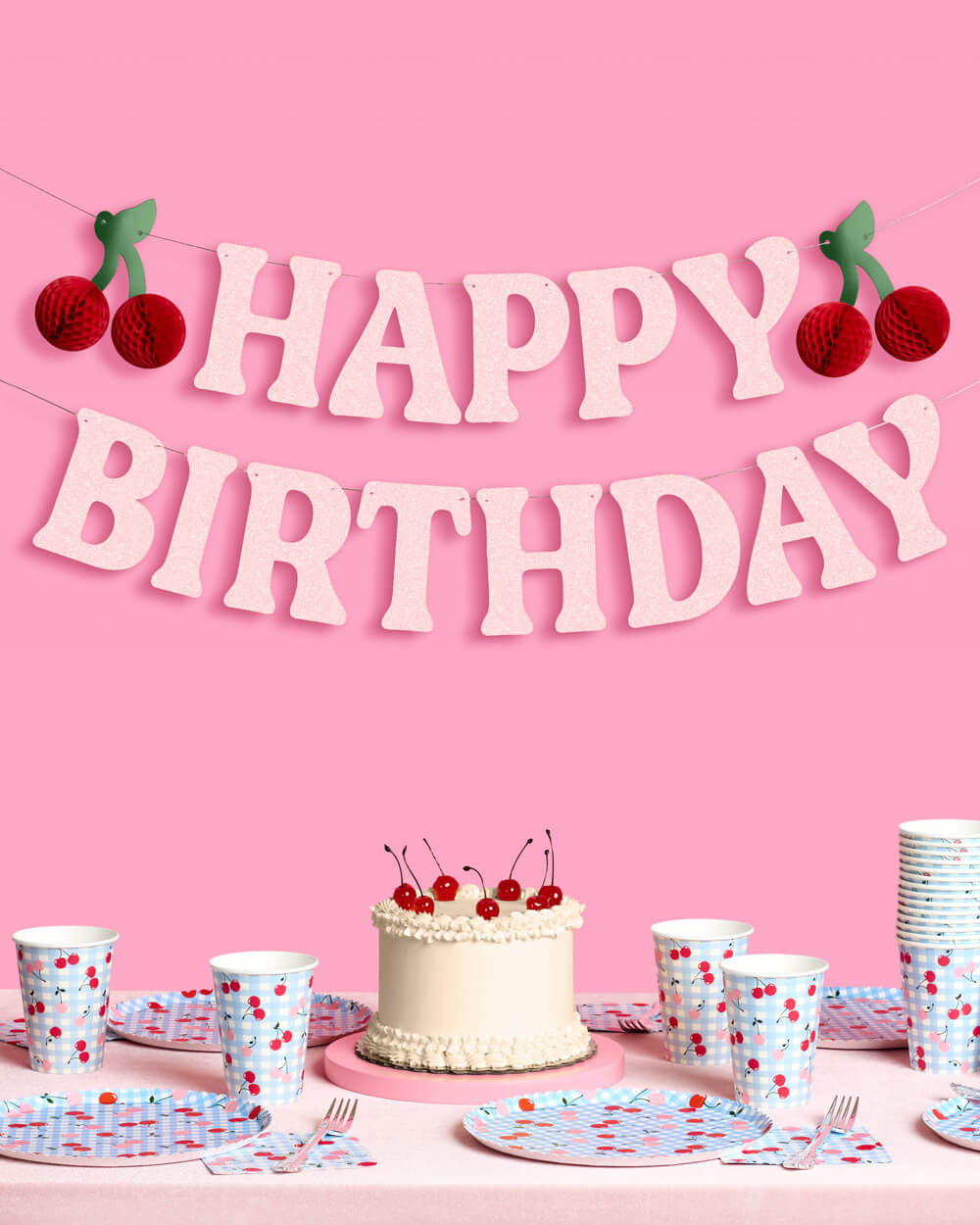 Cherry Birthday Bundle - tableware, balloons, banner + tats
