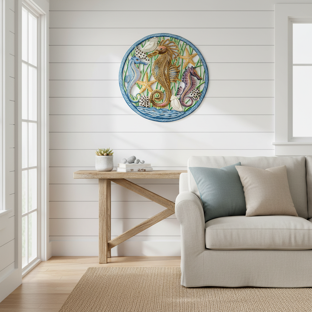 Painted Trio of Seahorses