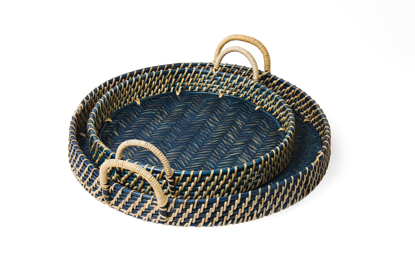 Round Rattan Tray - Navy Blue