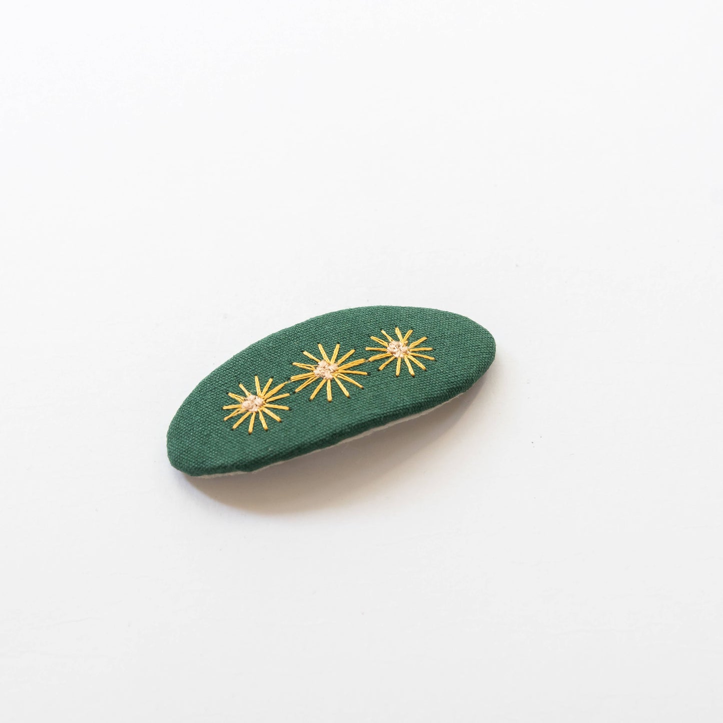 Oval Embroidered Floral Snap Hair Clips | Green