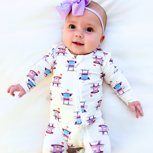 Miami Beach Watch Pink Zippered Romper