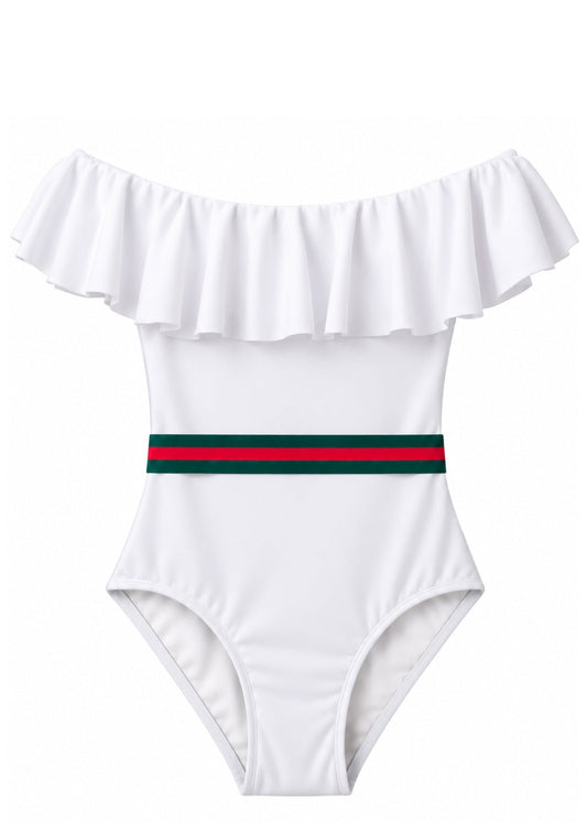 White Swimsuit with Belt